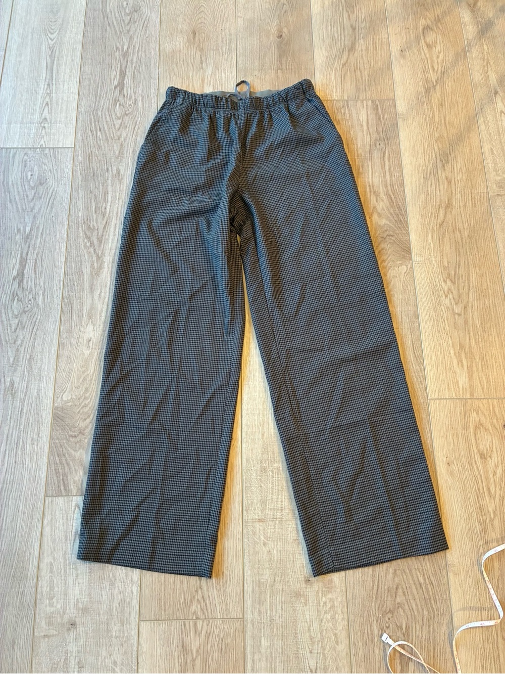 Gap brown/grey Micro-Check wide Leg Pants pull on drawstring Autumn twee Xs